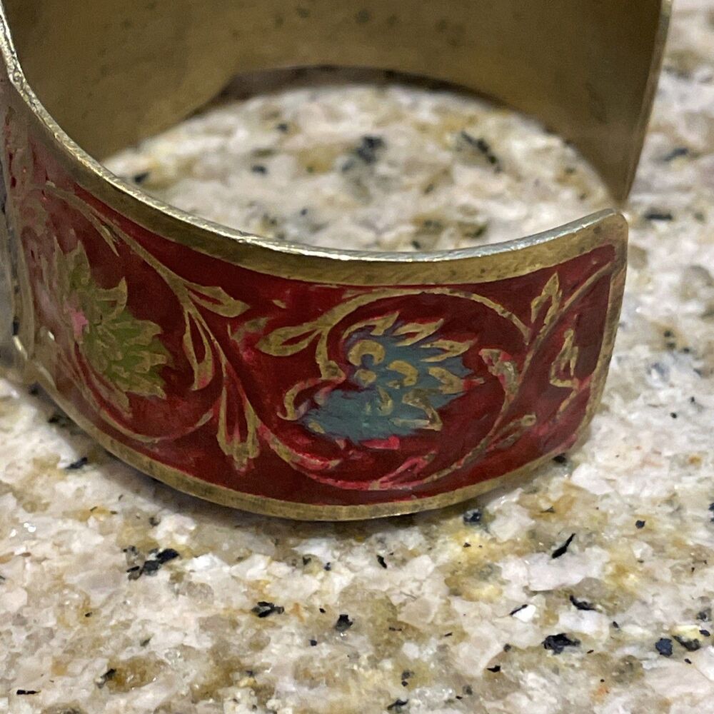 vintage-style hinged Cuff bangle bracelet Brass Bird & Floral Design - Picture 3 of 5